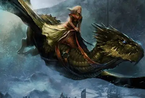 Queen Alysanne Targaryen riding her dragon Silverwing at the Wall - by Emile Denis. | Dragones, Obras de arte de dragón, Dragón de fantasía