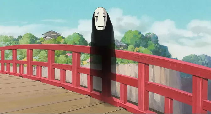 No-Face standing in the entrance bridge of the bathhouse