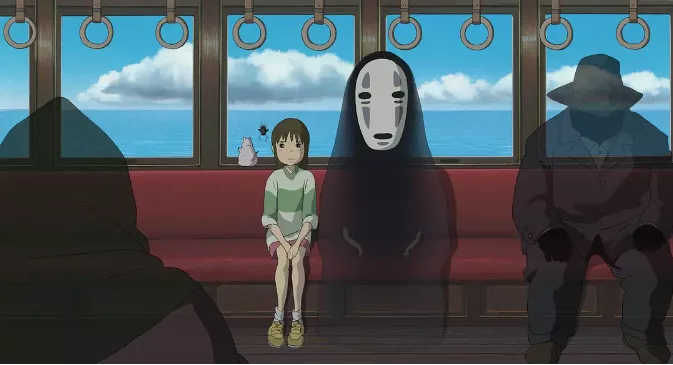 No-Face leaving with Chihiro to find Zeniba
