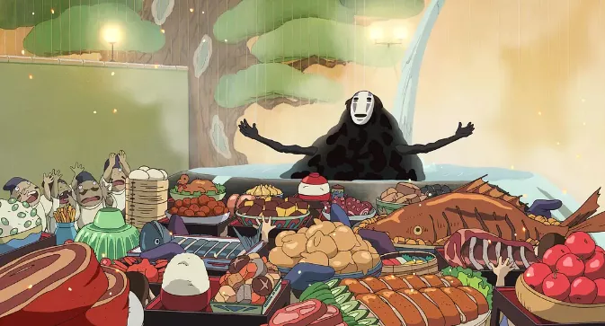 Employees in the bathhouse feeding No-Face