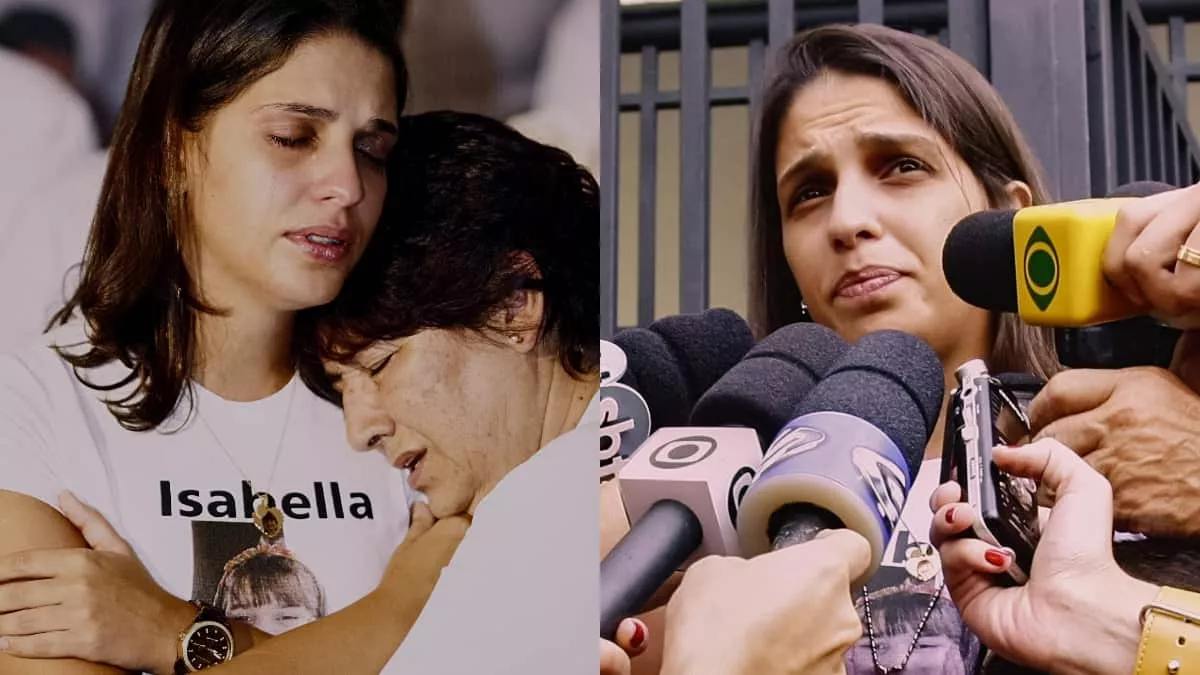   Ana Carolina, mãe de Isabella, rodeada por repórteres durante o período mais difícil de sua vida
