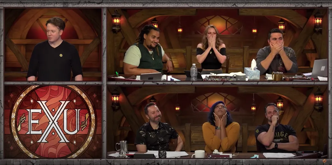 Misty-eyed players with red noses covering their faces.