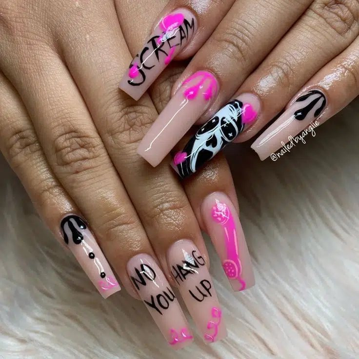 nailedbyangiie shared a photo on Instagram: “Do you like scary movies?  #scream #halloweennails #halloween… | Horror nails, Holloween nails,  Halloween acrylic nails