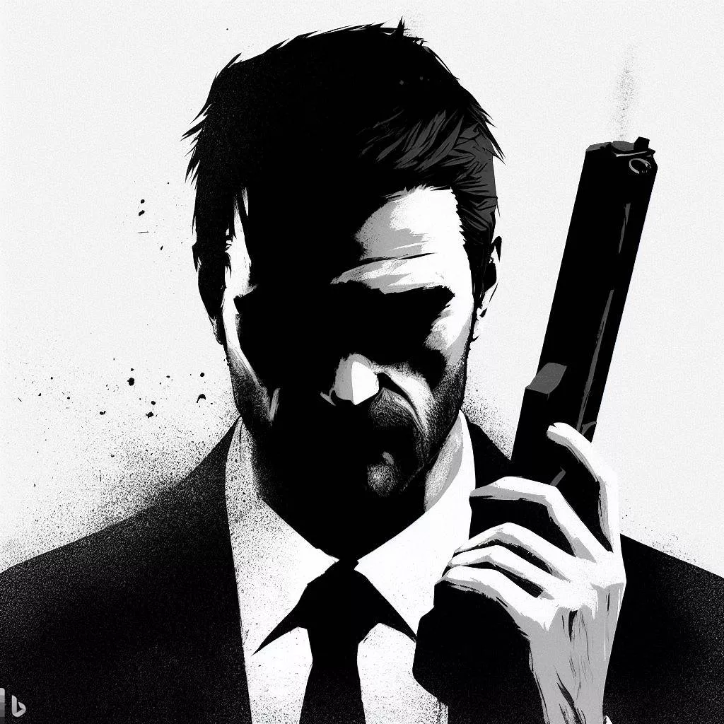 Max Payne video game, black and white, no face visible