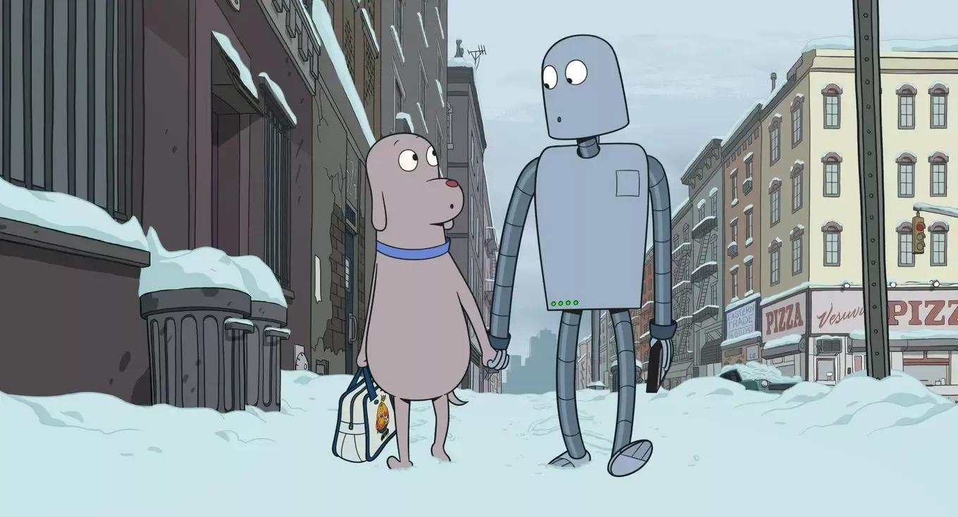 Dog y el robot tomados de la mano