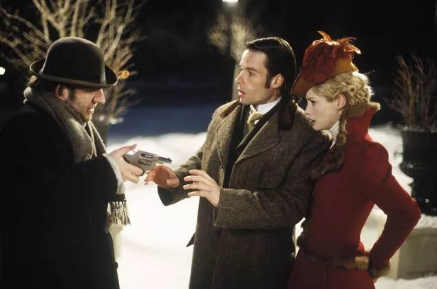 2002 - The Time Machine - Movie Set PICTURED: MAX BAKER as Robber with GUY  PEARCE as Alexander
