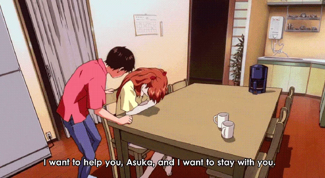 EoE) This scene really an enigma for me: why are they in kitchen? Is this  real or just Shinji's desperate hallucination? Why Asuka didn't fight back?  and why are PenPen here? :