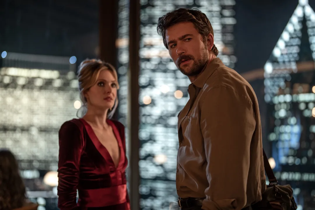 Meghann Fahy and Brandon Sklenar in Drop. Source: Universal Pictures