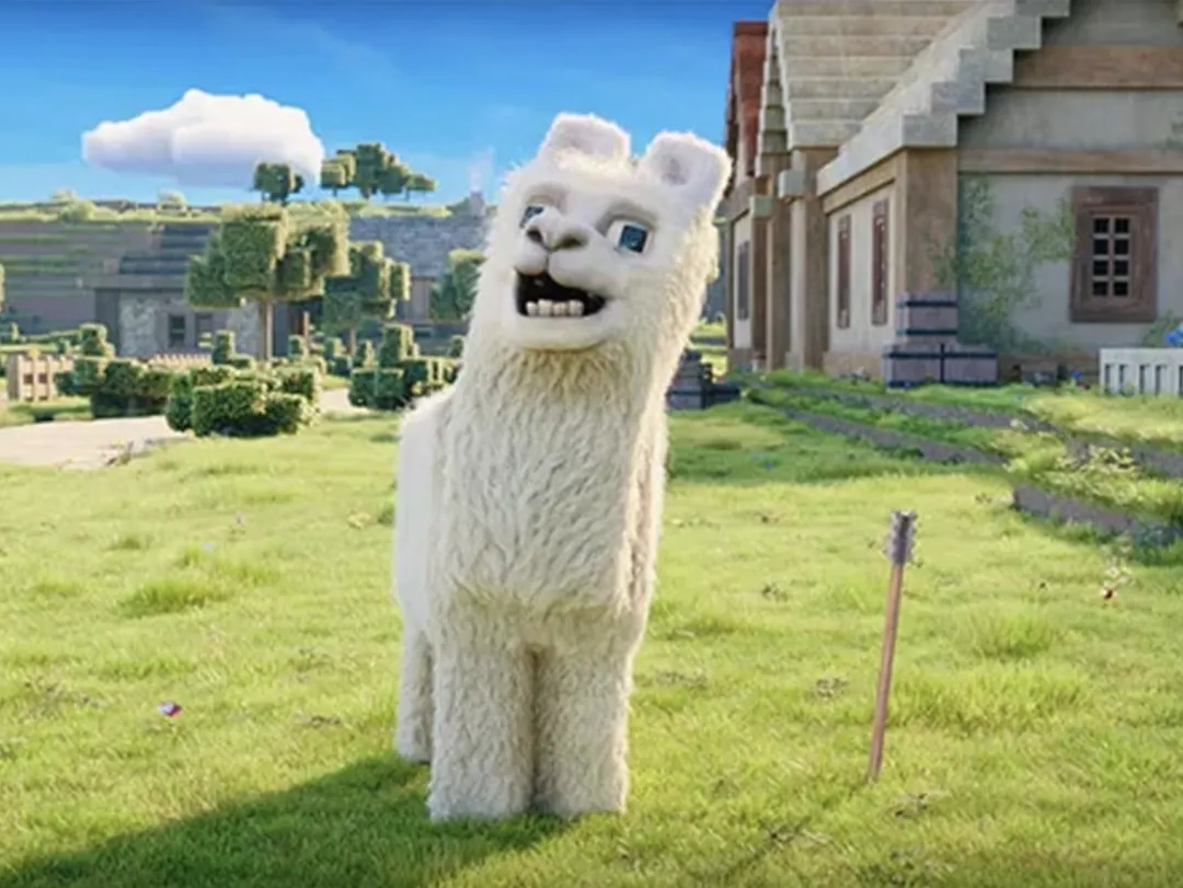 An animated white llama