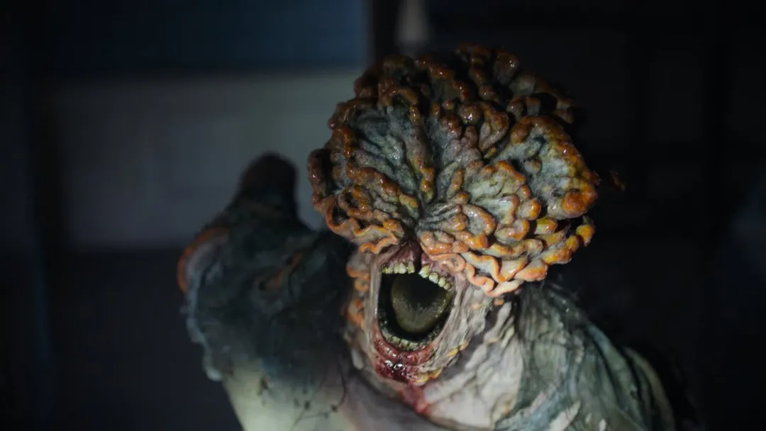 a zombie with a mushroom  shaped head screams