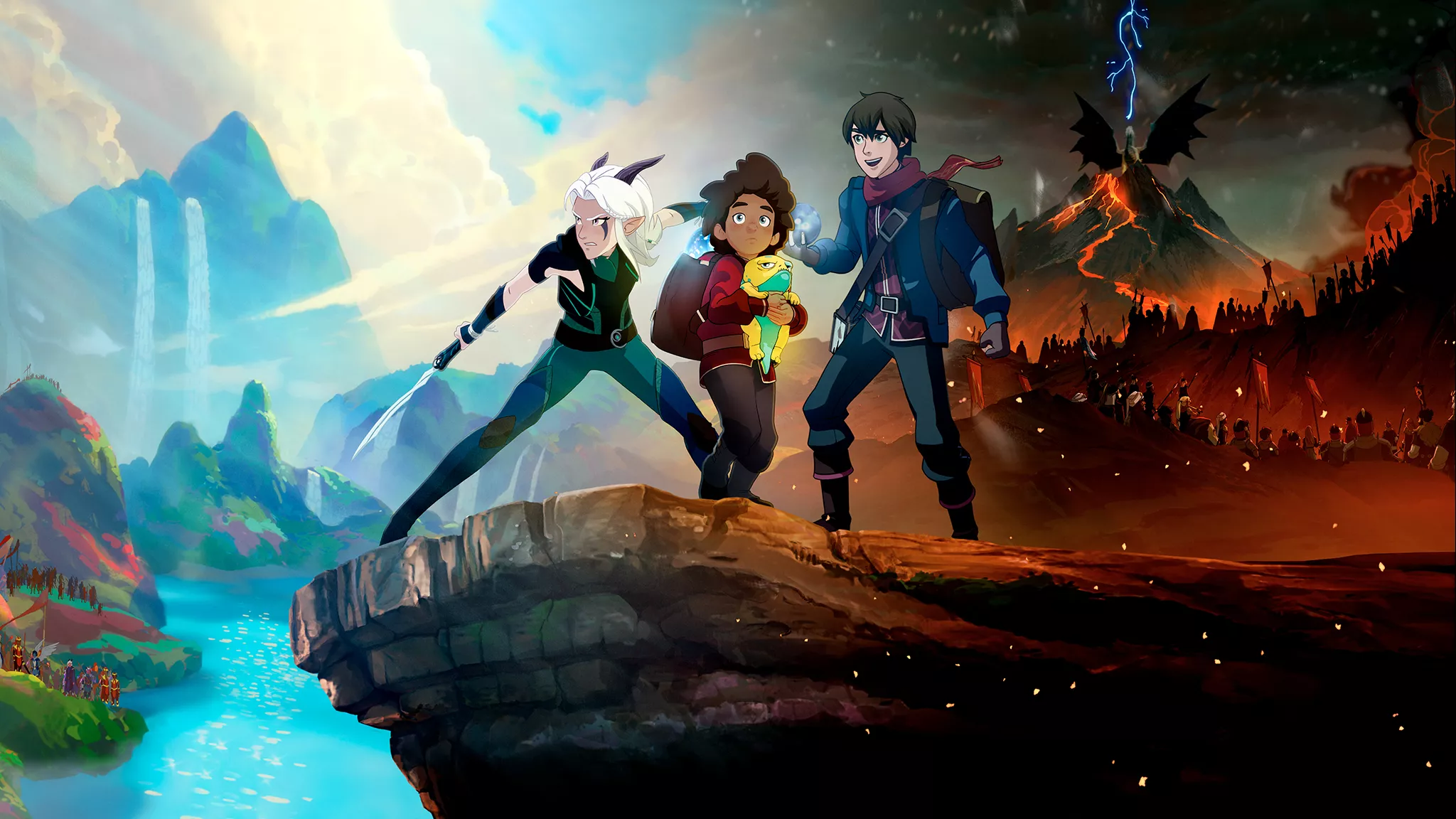 Callum, Rayla and Ezran posing