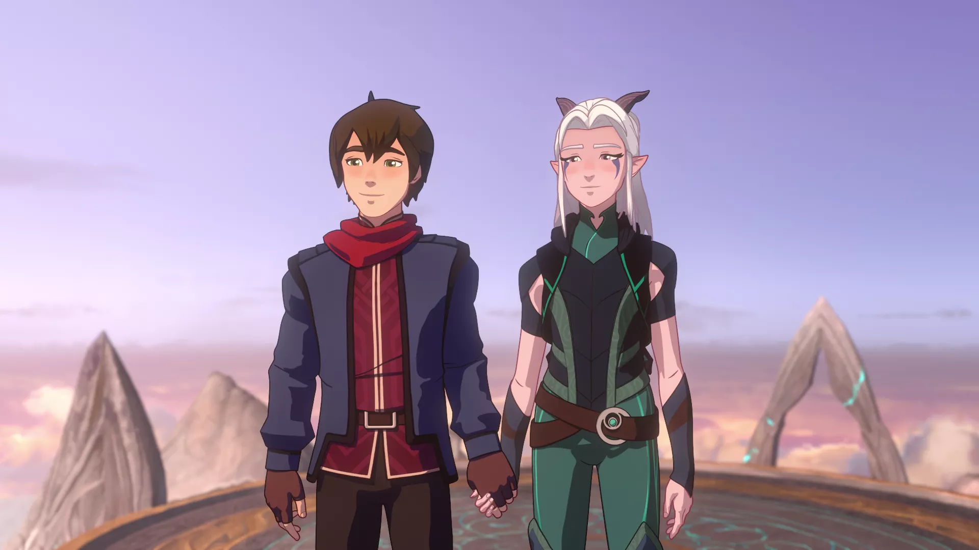 Callum and Rayla holding hands