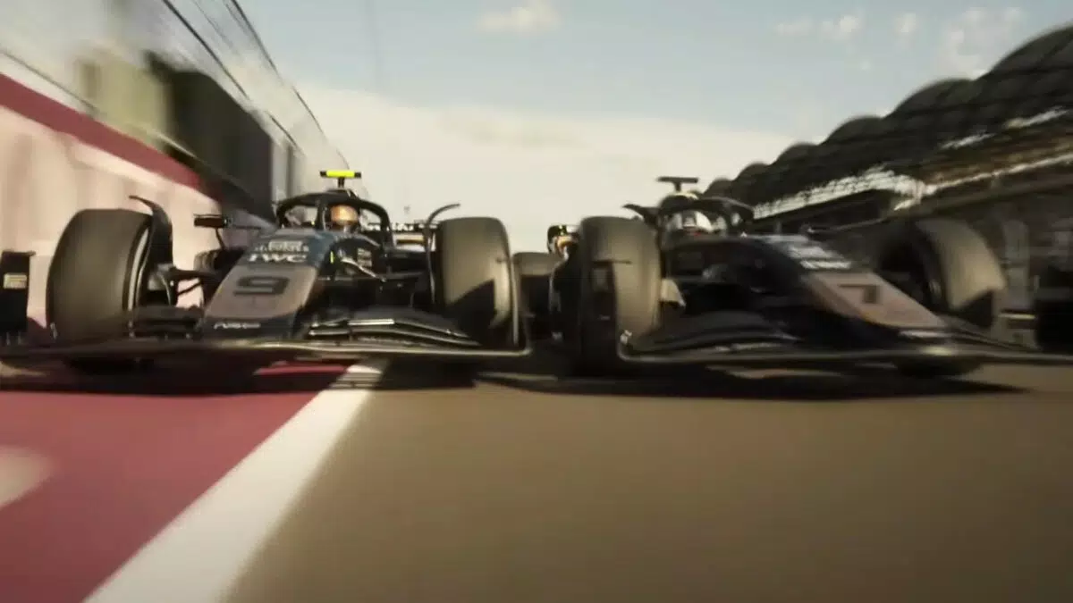 2 racecars racing on track