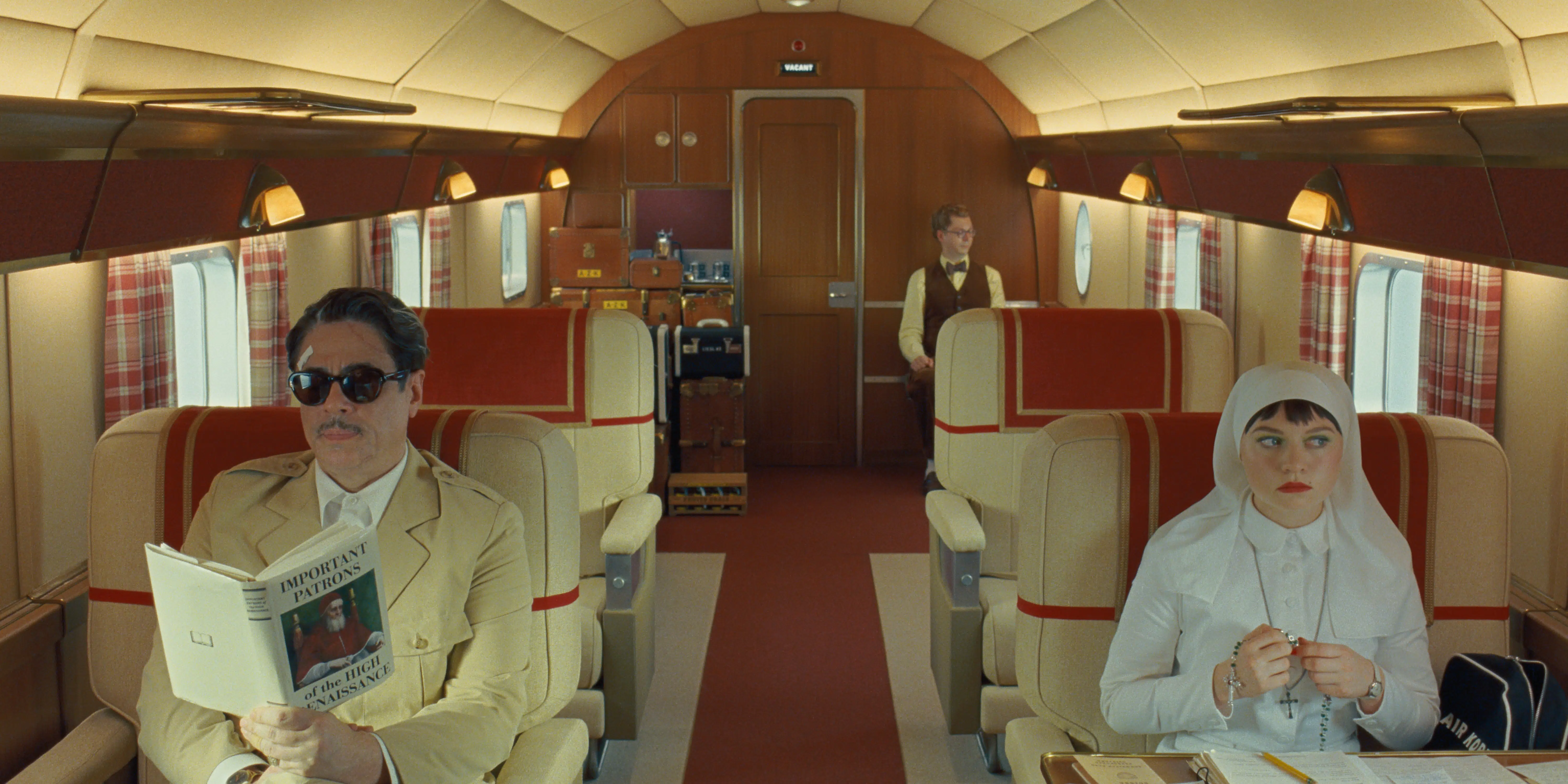 (L to R) Benicio Del Toro as Zsa-Zsa Korda, Michael Cera as Bjorn and Mia Threapleton as Liesl in director Wes Anderson's THE PHOENICIAN SCHEME, a Focus Features release. Credit: Courtesy of TPS Productions/Focus Features © 2025 All Rights Reserved.