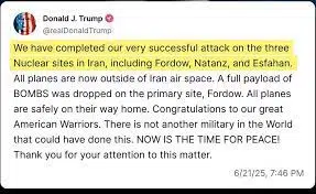 Canal - ESTADOS UNIDOS ATACA INSTALACIONES NUCLEARES DE IRAN. El Presidente  de Estados Unidos, Donald Trump, informó que atacaron 3 instalaciones  nucleares de Irán, incluyendo Fordo, Natanz y Esfahan. Así publicó en