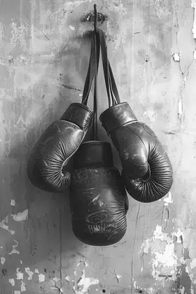 Una foto en blanco y negro de guantes de boxeo colgando en una pared | Foto  Premium