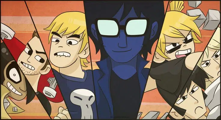 This may contain: cartoon characters with different facial expressions standing in front of an orange wall and looking at the camera